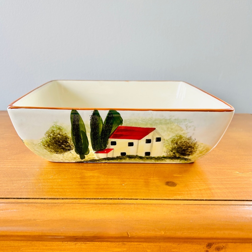 Vintage ND Hand-Painted Ceramic Italian Village Countryside Square Serving Dish